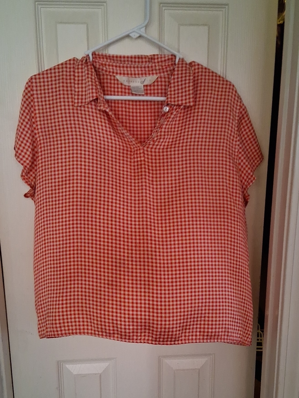 Express Red Gingham Short Sleeve Blouse -silk